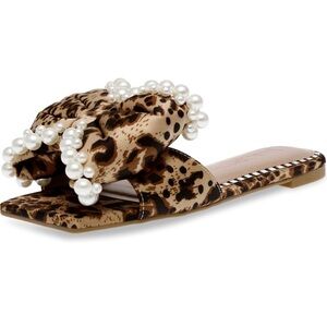 Betsey Johnson Leopard Liah Pearl Slide Sandals
